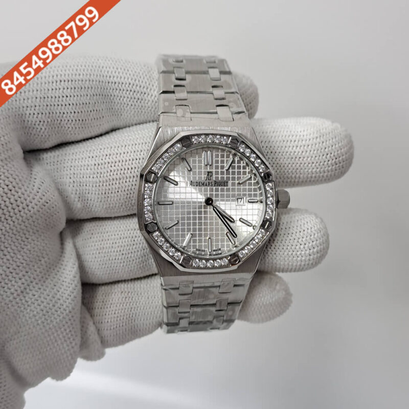 Audemars Piguet Royal Oak Rose Steel Diamond Bazel Silver Dial Swiss Watch