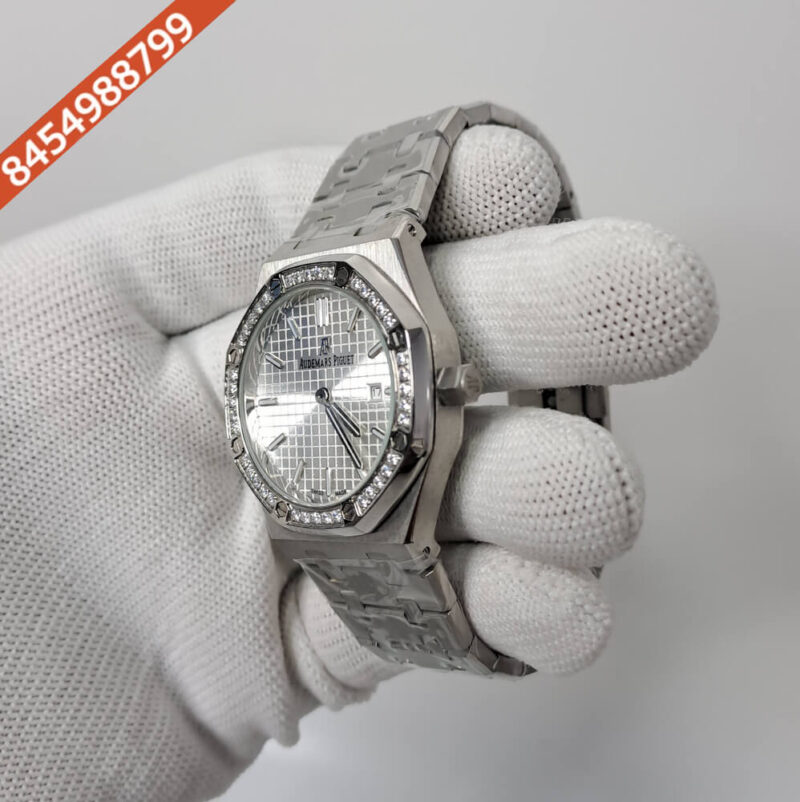 Audemars Piguet Royal Oak Rose Steel Diamond Bazel Silver Dial Swiss Watch - Image 2