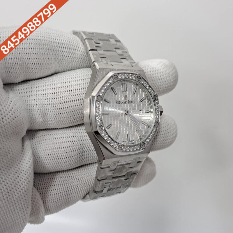 Audemars Piguet Royal Oak Rose Steel Diamond Bazel Silver Dial Swiss Watch - Image 3