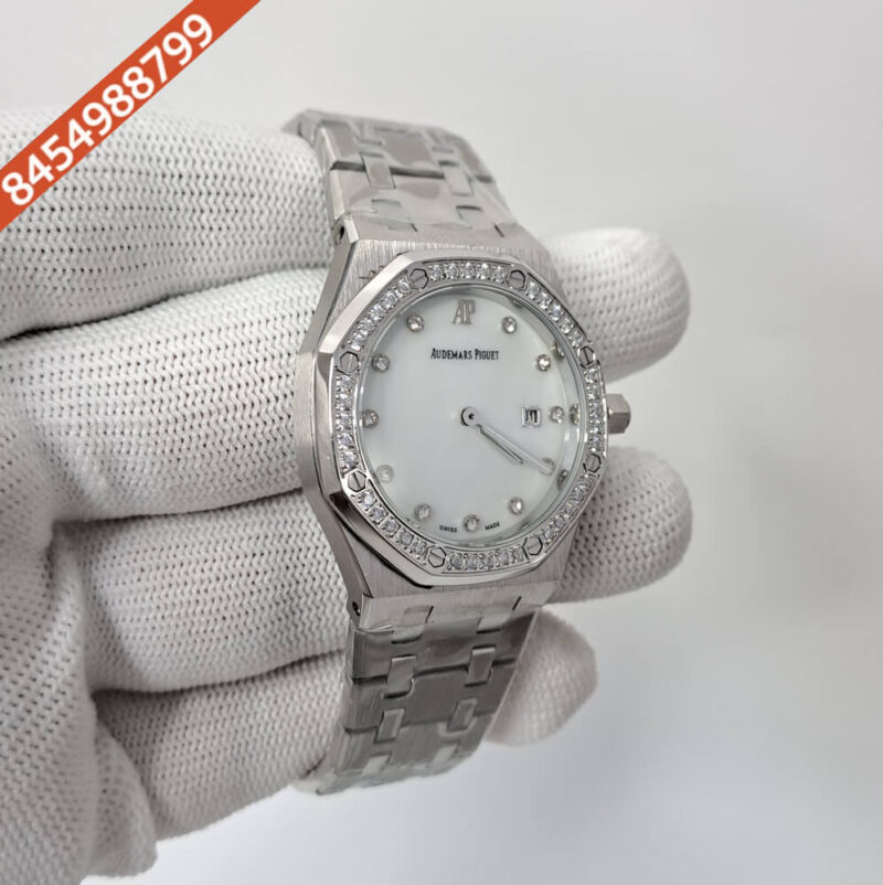 Audemars Piguet Royal Oak Rose Steel Diamond Bazel White Dial Diamond Marker Swiss Watch - Image 3