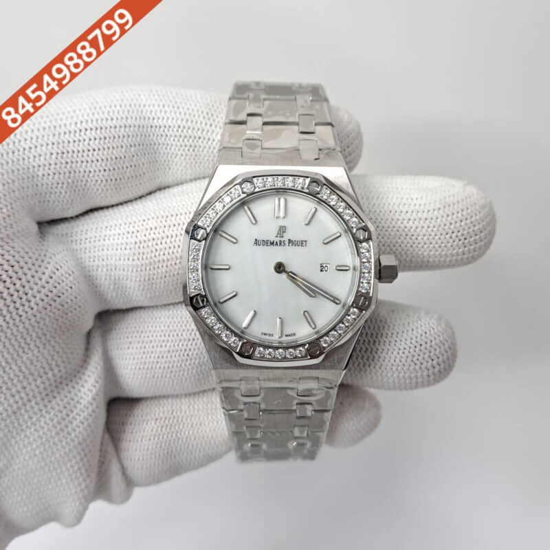 Audemars Piguet Royal Oak Rose Steel Diamond Bazel White Dial Swiss Watch