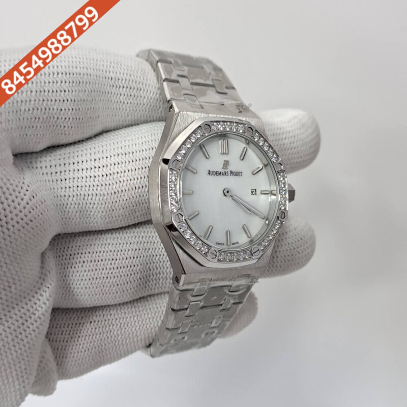 Audemars Piguet Royal Oak Rose Steel Diamond Bazel White Dial Swiss Watch - Image 3