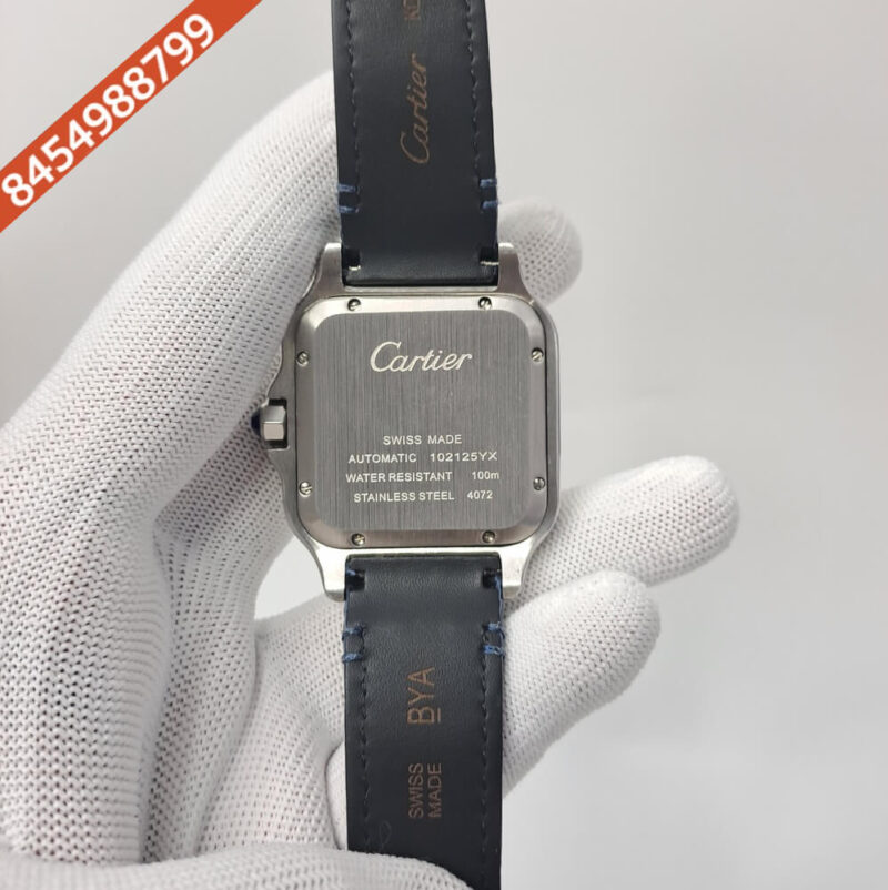 Cartier Santos De Silver Blue Dial Blue Leather Strap Swiss Automatic Watch - Image 4