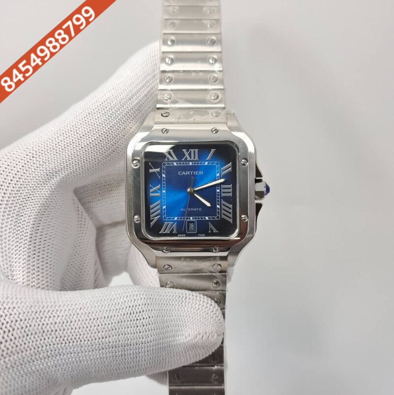 Cartier Santos De Silver Blue Dial Swiss Automatic Watch