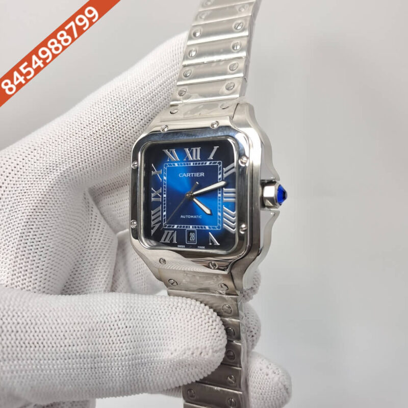 Cartier Santos De Silver Blue Dial Swiss Automatic Watch - Image 3