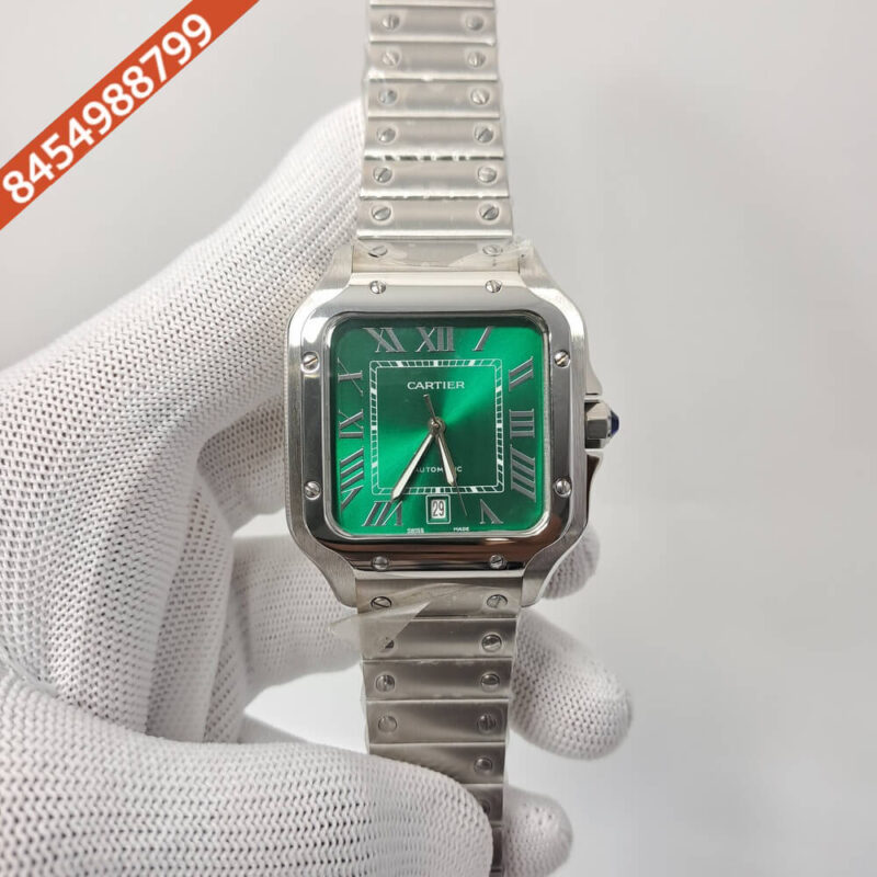 Cartier Santos De Silver Green Dial Swiss Automatic Watch