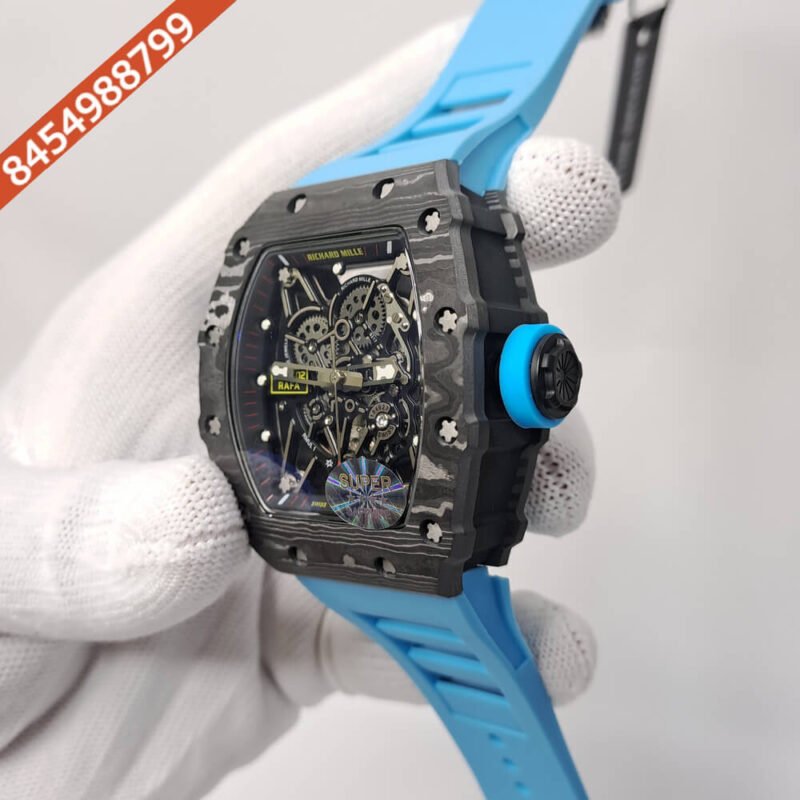 Richaed Mille 35-02 RAFAEL NADAL Black Carbon Sky Blue Rubber Strap Swiss ETA Automatic Watch - Image 2