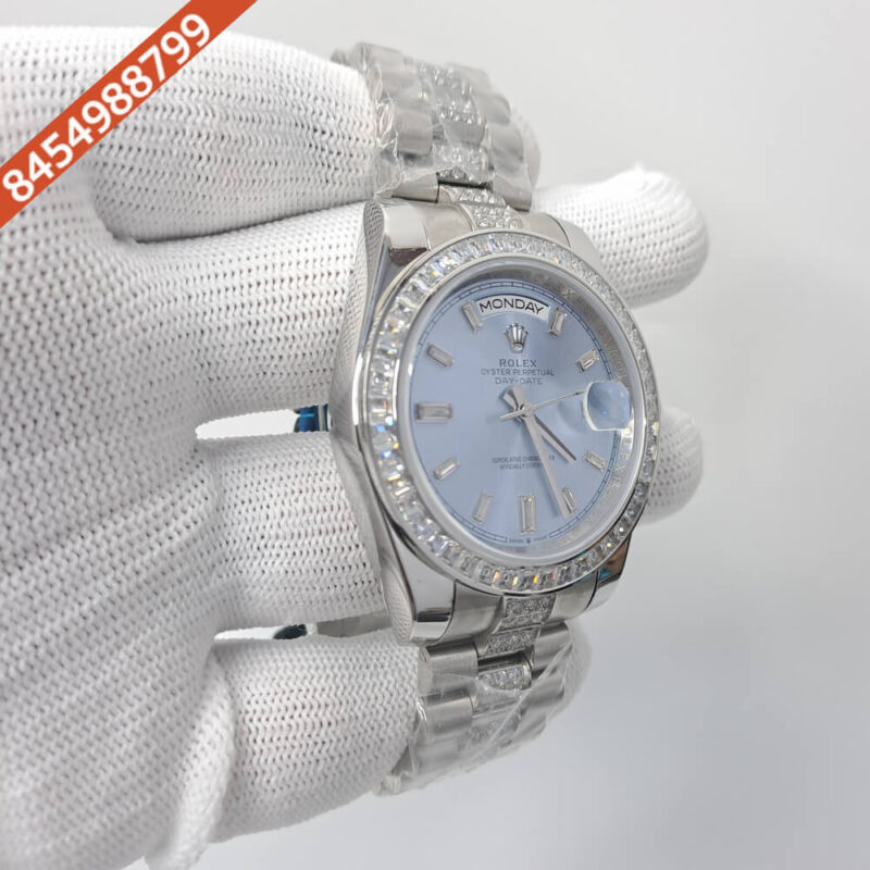 Rolex Day-Date Diamond Bazel Blue Dial Swiss Automatic Watch - Image 3