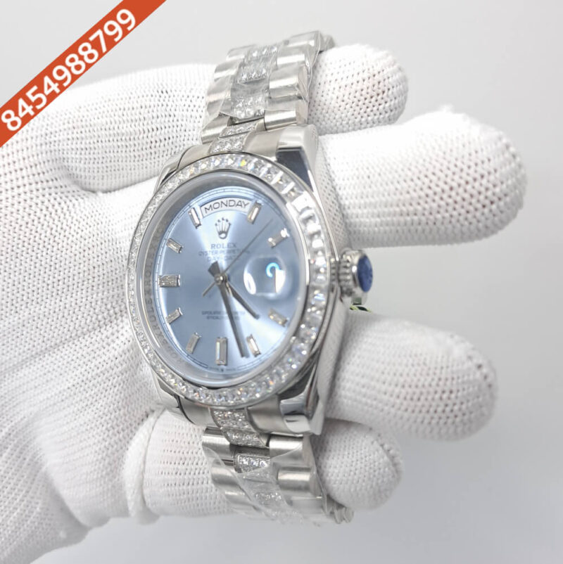 Rolex Day-Date Diamond Bazel Blue Dial Swiss Automatic Watch - Image 2