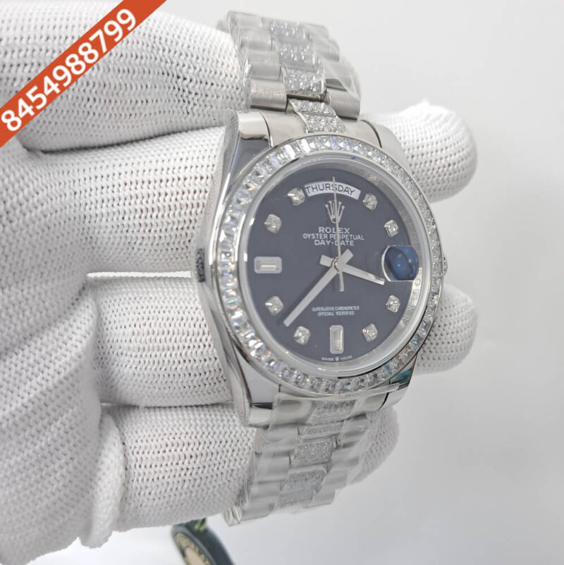 Rolex Day-Date Diamond Marking Black Dial Swiss Automatic Watch - Image 3