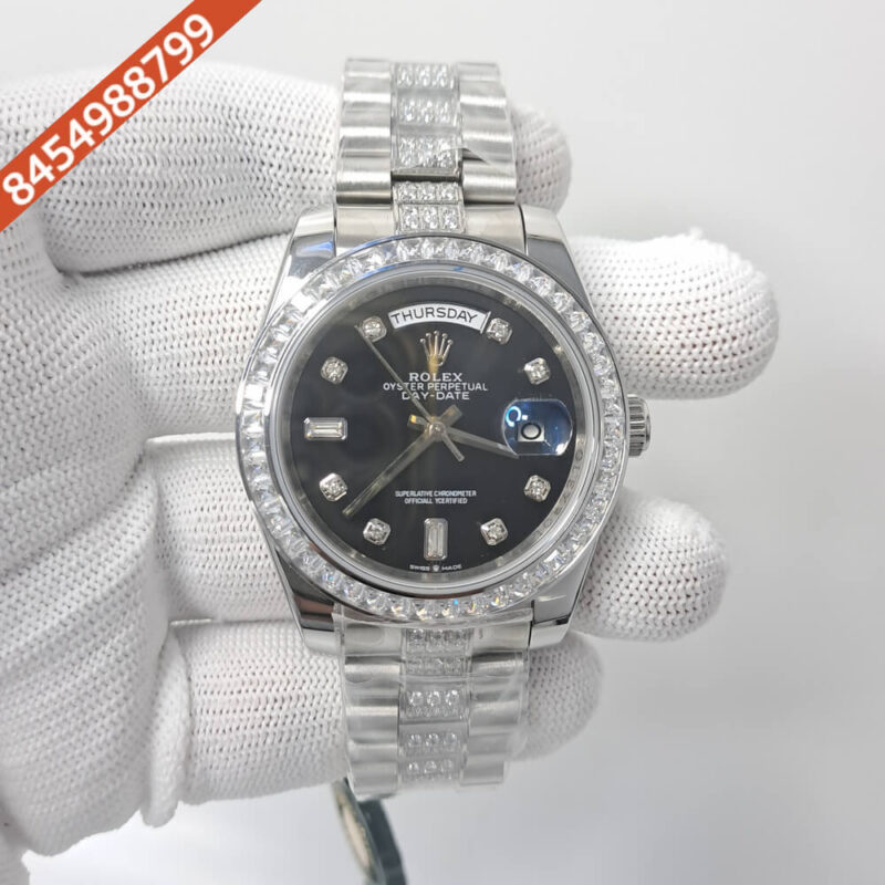 Rolex Day-Date Diamond Marking Black Dial Swiss Automatic Watch