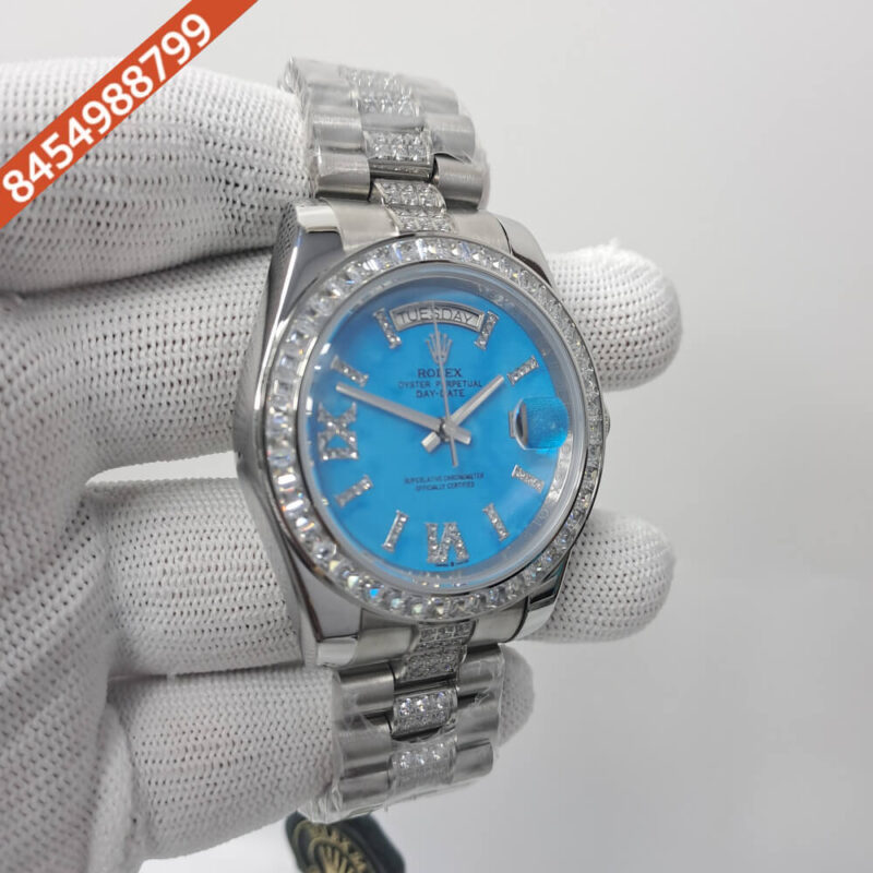 Rolex Day-Date Roman Diamond Marking Blue Dial Swiss Automatic Watch - Image 3
