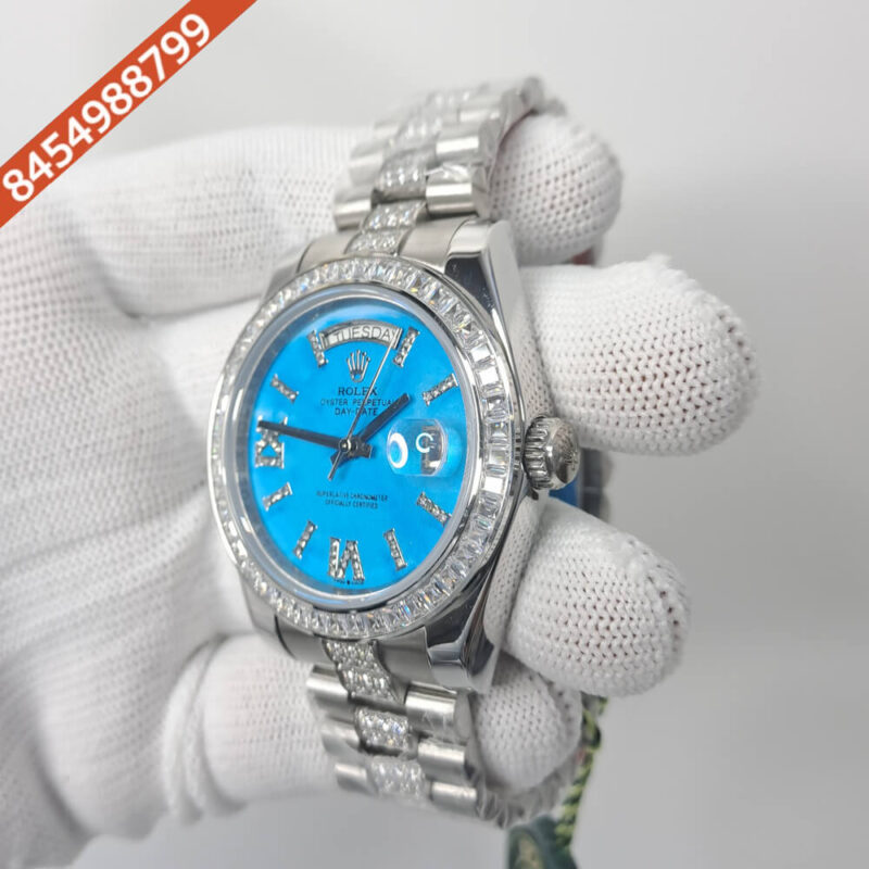 Rolex Day-Date Roman Diamond Marking Blue Dial Swiss Automatic Watch - Image 2