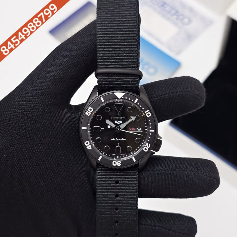 Seiko 5 Sports NATO Black Dial White Marking Bezel Swiss Automatic Watch