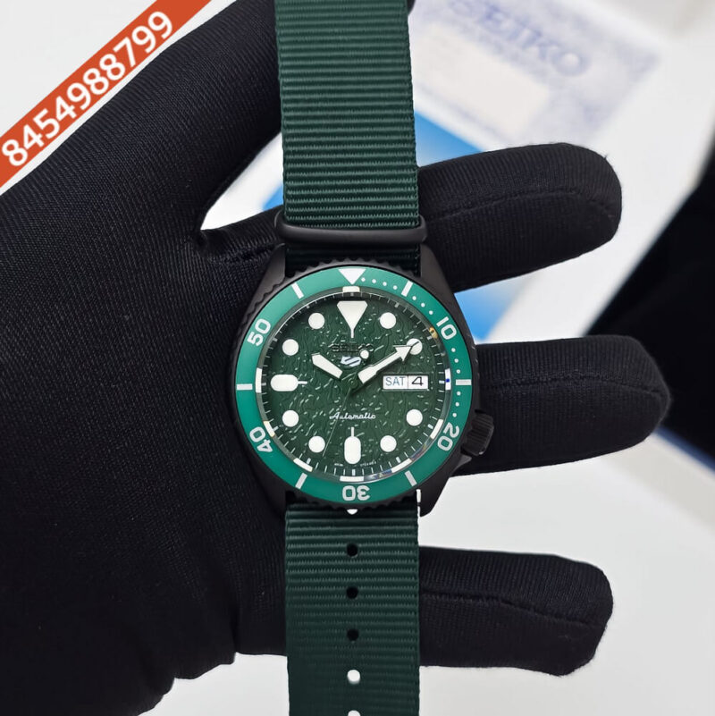 Seiko 5 Sports NATO Green Dial White Marking Bezel Swiss Automatic Watch