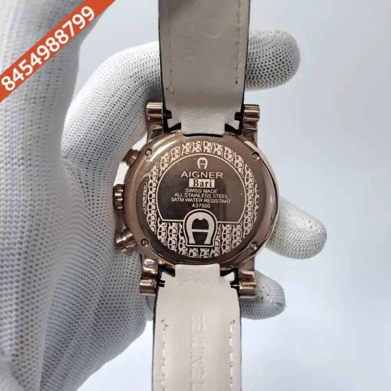 Aigner Bari Rose Gold Chronograph Black Dial Black Leather Swiss Watch - Image 4