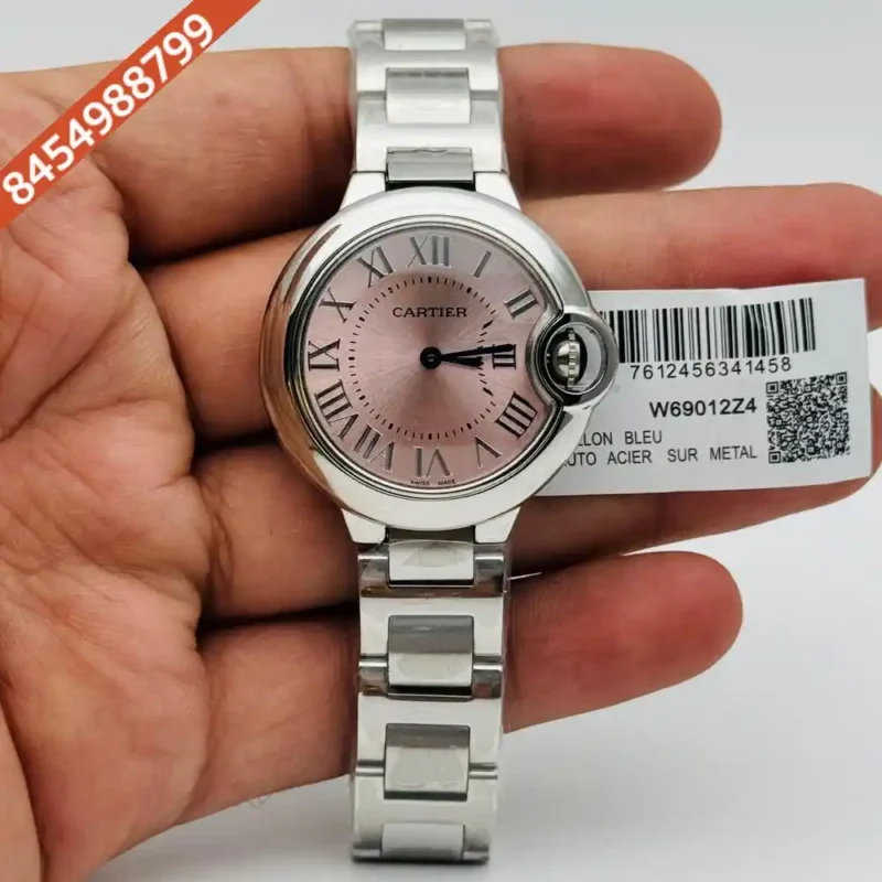 Cartier Ballon Bleu De Pink Dial Roman Marker Silver Dial Swiss Watch