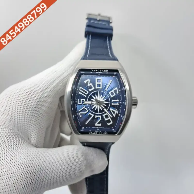 Franck Muller Crazy Hours Blue Dial Blue Leather Strap Swiss Automatic Watch