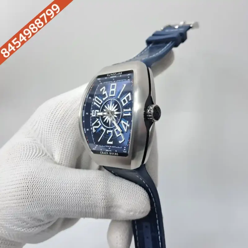Franck Muller Crazy Hours Blue Dial Blue Leather Strap Swiss Automatic Watch - Image 3