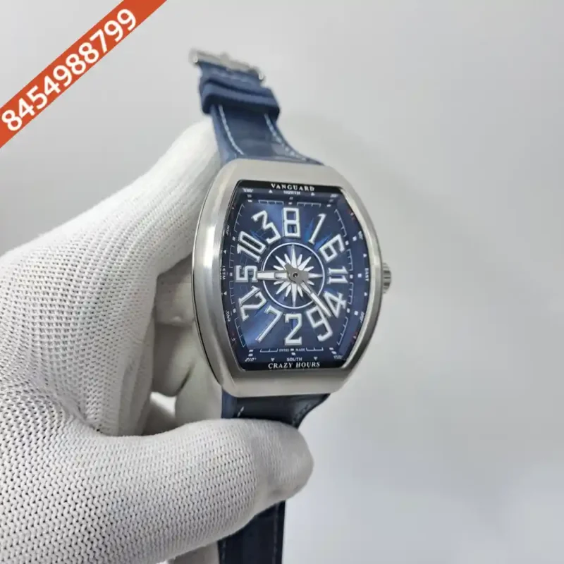 Franck Muller Crazy Hours Blue Dial Blue Leather Strap Swiss Automatic Watch - Image 2
