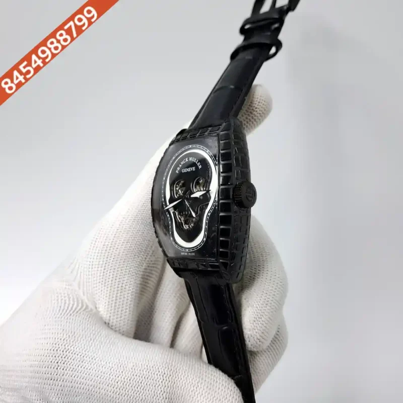 Franck Muller Croco Skull Full Black Edition Black Leather Strap Swiss Automatic Watch - Image 3