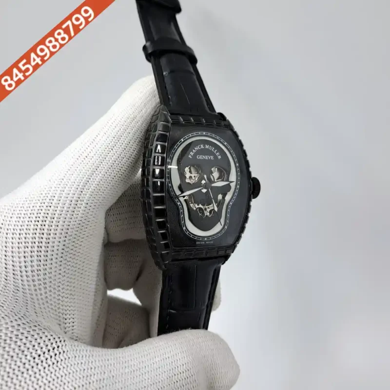 Franck Muller Croco Skull Full Black Edition Black Leather Strap Swiss Automatic Watch - Image 2