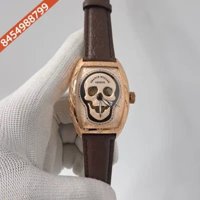 Franck Muller Croco Skull Roase Gold Edition Brown Leather Strap Swiss Automatic Watch