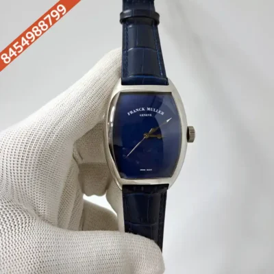 Franck Muller Curvex CX Piano Silver Blue Dial Blue Leather Swiss Automatic Watch