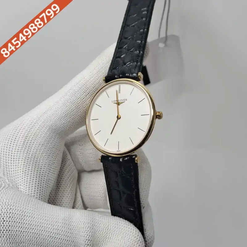 Longines La Grande Classique Gold Bazel White Dial Black Leather Strap Swiss Watch - Image 2