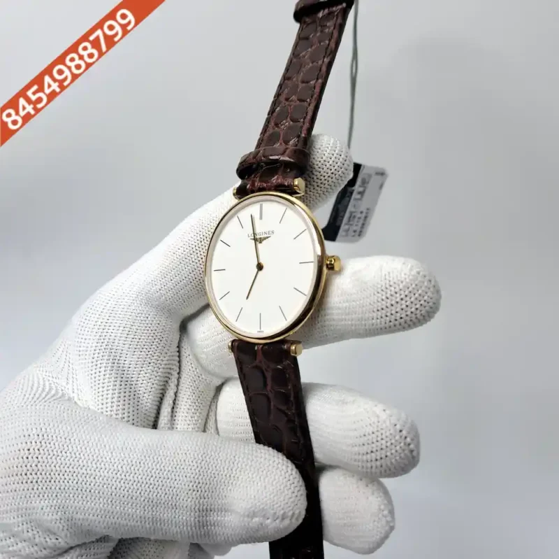 Longines La Grande Classique Full Gold White Dial Brown Leather Strap Swiss Watch - Image 2