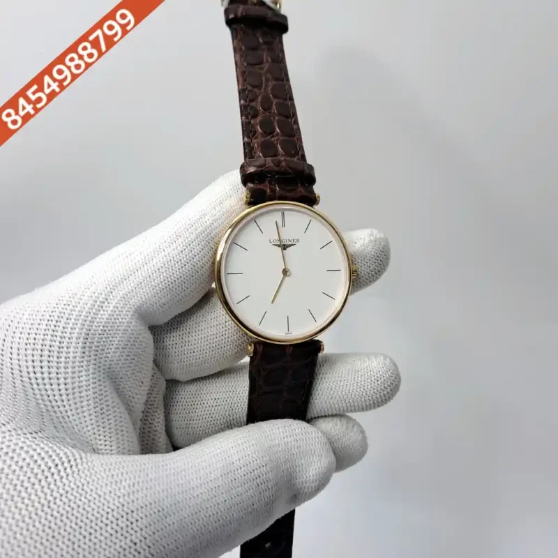 Longines La Grande Classique Full Gold White Dial Brown Leather Strap Swiss Watch - Image 3