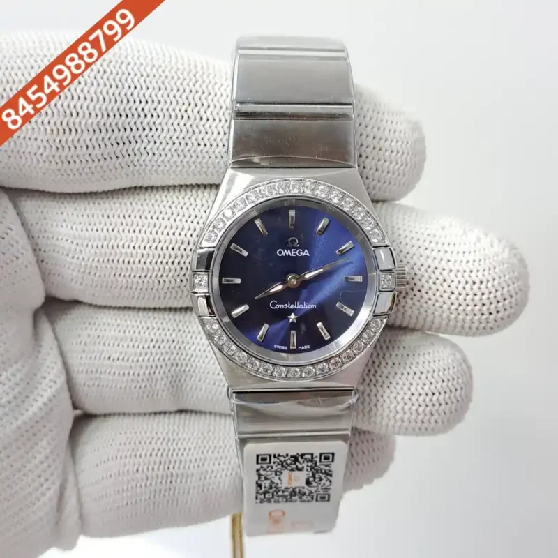 Omega Constellation Steel Diamond Bazel Stick Marker Blue Dial Swiss Watch