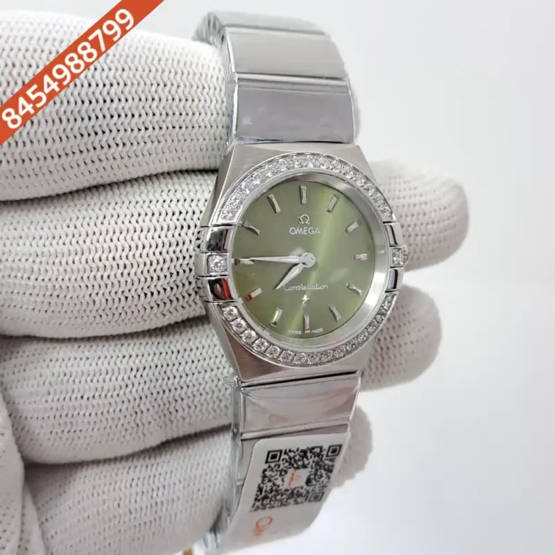 Omega Constellation Steel Diamond Bazel Stick Marker Green Dial Swiss Watch - Image 2