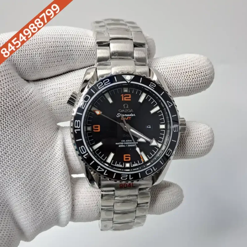 Omega Diver Planet Ocean 600M GMT Steel Black Dial Orange Number Swiss Automatic Watch