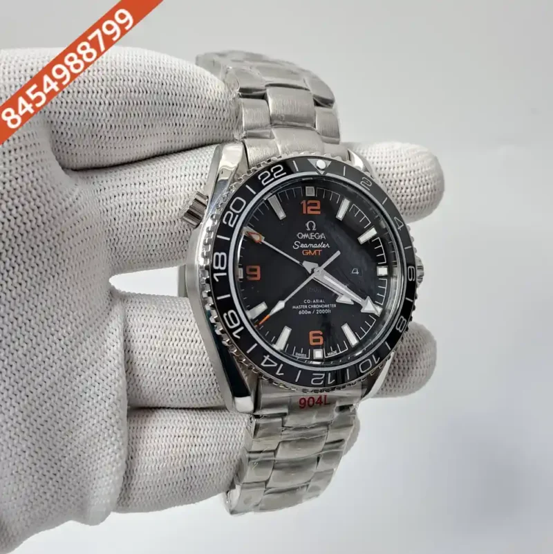 Omega Diver Planet Ocean 600M GMT Steel Black Dial Orange Number Swiss Automatic Watch - Image 3