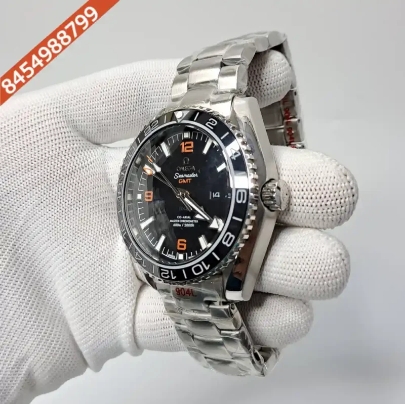 Omega Diver Planet Ocean 600M GMT Steel Black Dial Orange Number Swiss Automatic Watch - Image 2