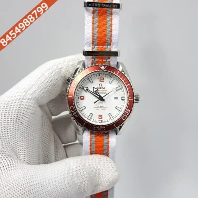Omega Planet Ocean 600M Boutique Steel White Dial White & Orange Nato Strap Swiss Automatic Watch