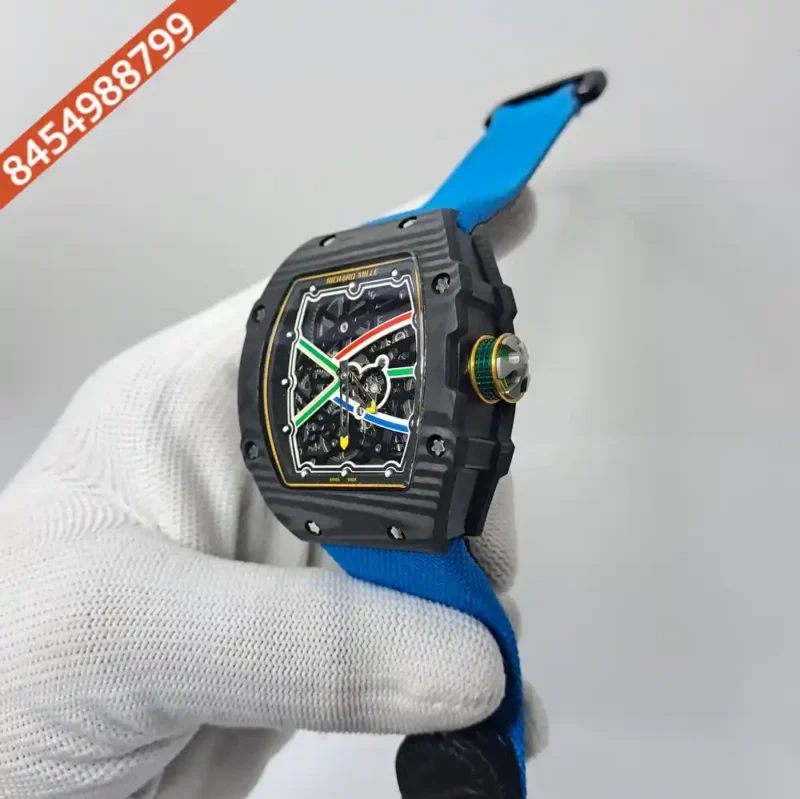 Richard Mille RM 67-02 Carbon Body Skeleton Dial Blue Nylon Strap Swiss Automatic Watch - Image 3