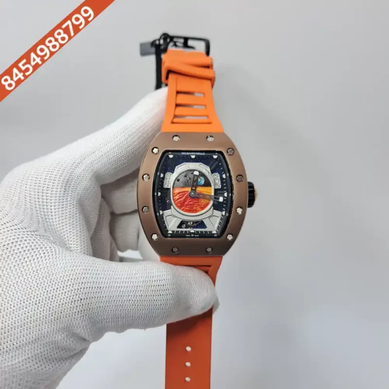 Richard Mille RM52-05 Tourbillon Rose Gold Bazel Orange Rubber Strap Swiss Automatic Watch