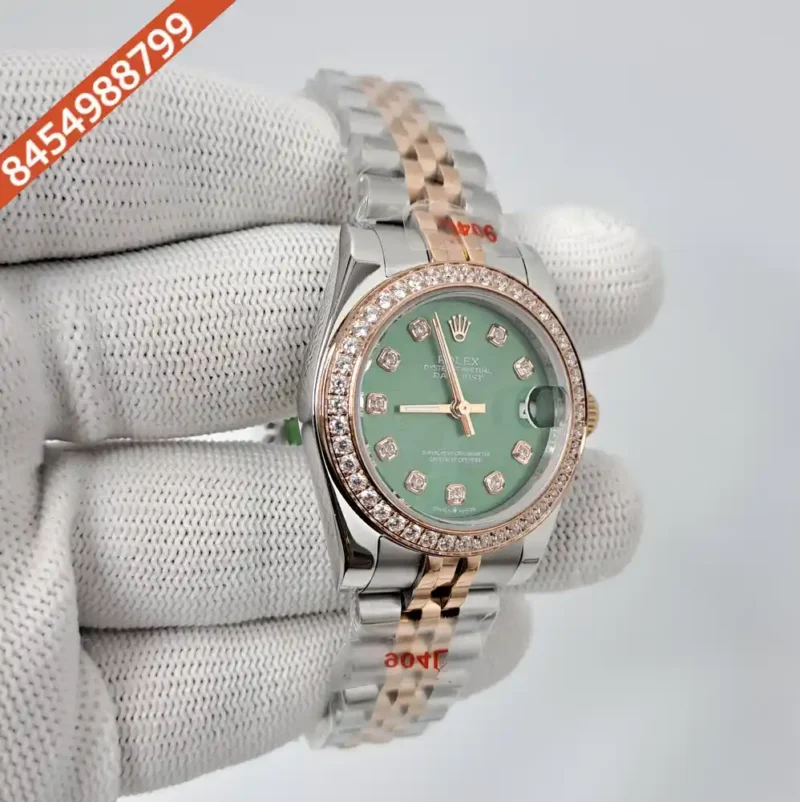 Rolex Date-Just Diamond Bazel Dual Tone Green Dial Swiss Automatic Watch - Image 2