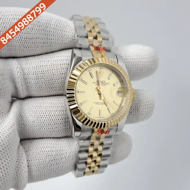 Rolex Date-Just Dual Tone Golden Dial Stick Marker Swiss Automatic Watch - Image 2