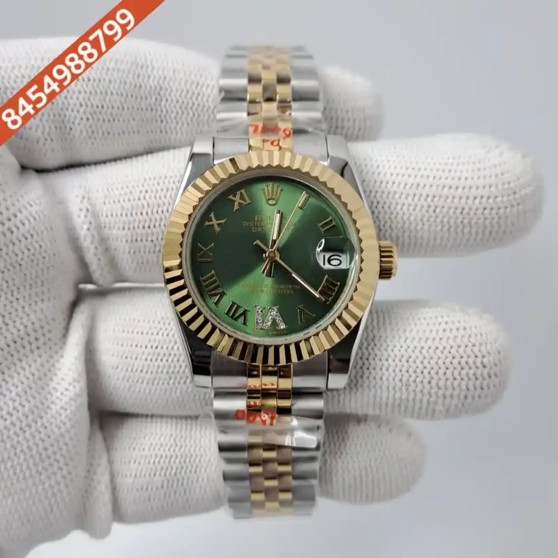 Rolex Date-Just Dual Tone Green Dial Roman Marker Swiss Automatic Watch