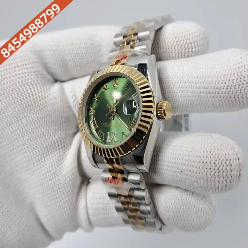 Rolex Date-Just Dual Tone Green Dial Roman Marker Swiss Automatic Watch - Image 3