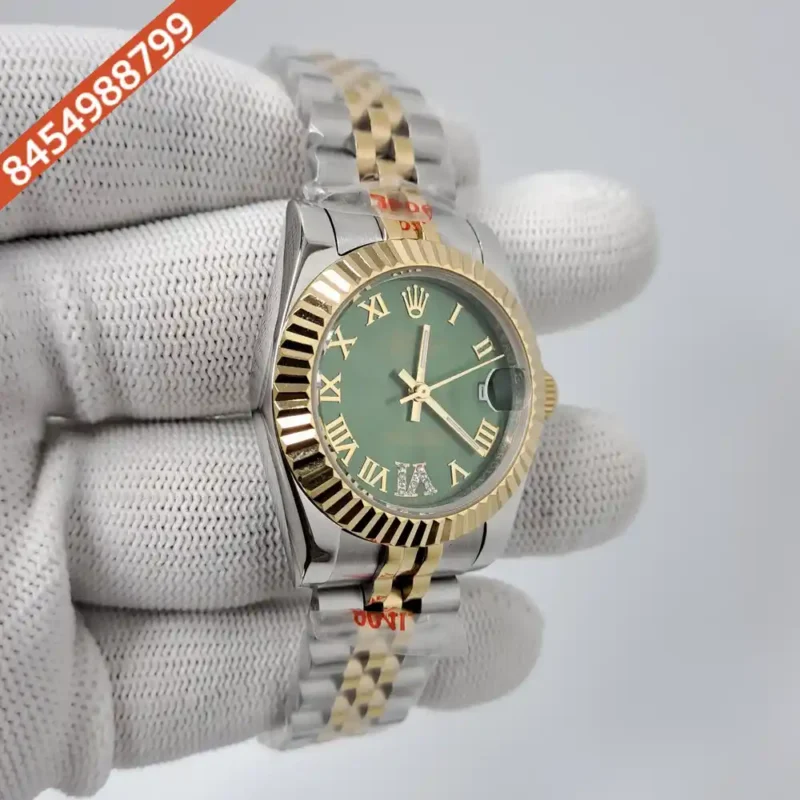 Rolex Date-Just Dual Tone Green Dial Roman Marker Swiss Automatic Watch - Image 2