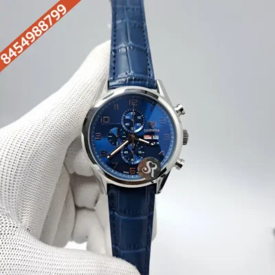 Tag Heuer Aquaracer Day-Date Chronometer Blue Dial Blue Leather Strap Swiss Watch