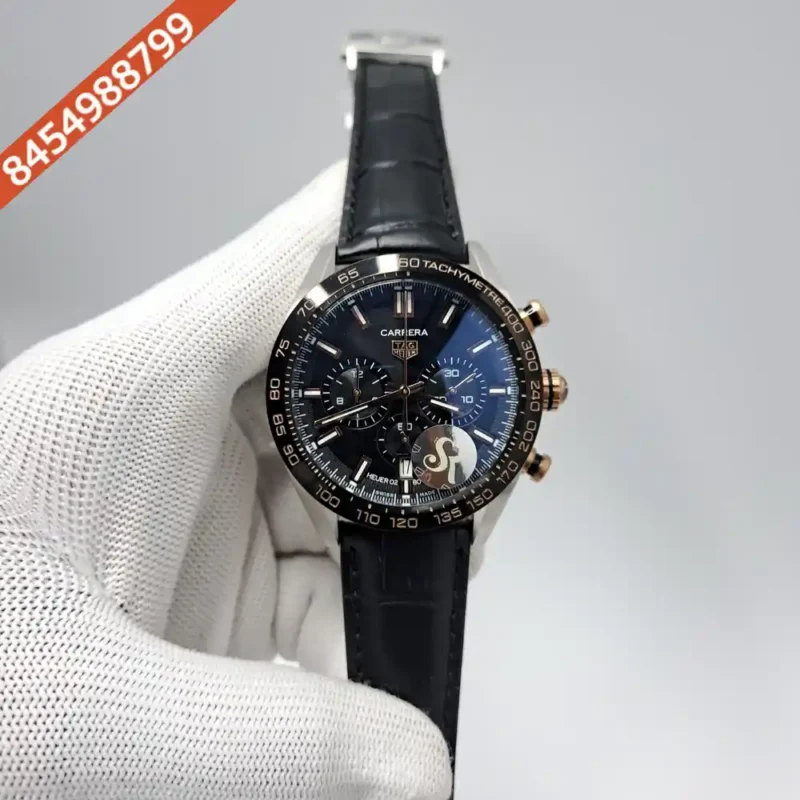 Tag Heuer Carrera Sport Chronograph Black Dial Black Leather Strap Swiss Watch