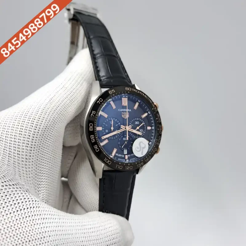 Tag Heuer Carrera Sport Chronograph Black Dial Black Leather Strap Swiss Watch - Image 3