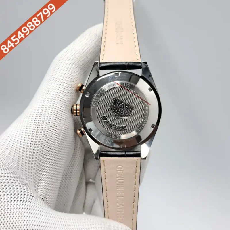 Tag Heuer Carrera Sport Chronograph Black Dial Black Leather Strap Swiss Watch - Image 4
