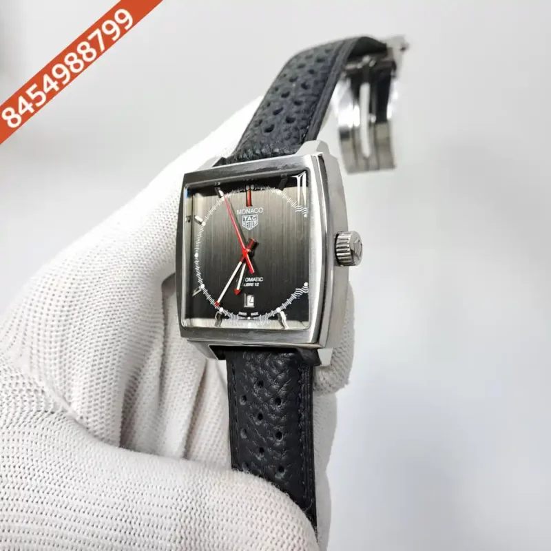 Tag Heuer Monaco Black Dial Black Leather Swiss Automatic Watch - Image 2
