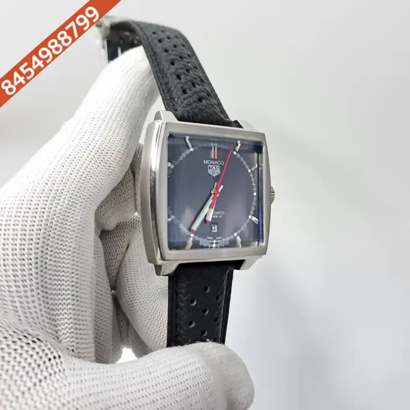 Tag Heuer Monaco Black Dial Black Leather Swiss Automatic Watch - Image 3